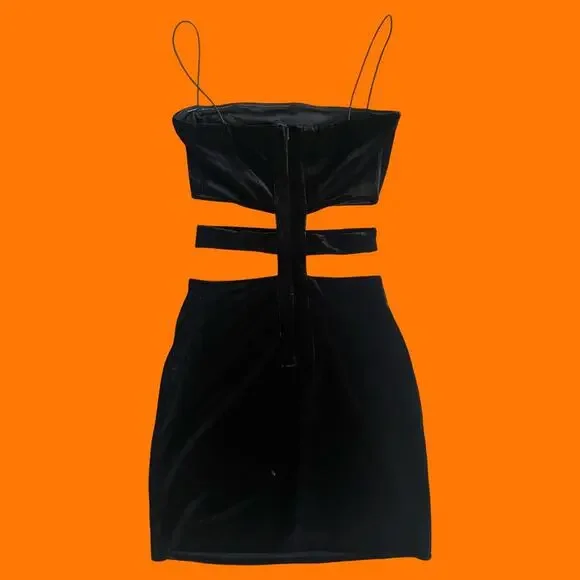 Tiger Mist Black Dress Candice Velvet Bandage Cut Out Mini XS NWT - Picture 3 of 4